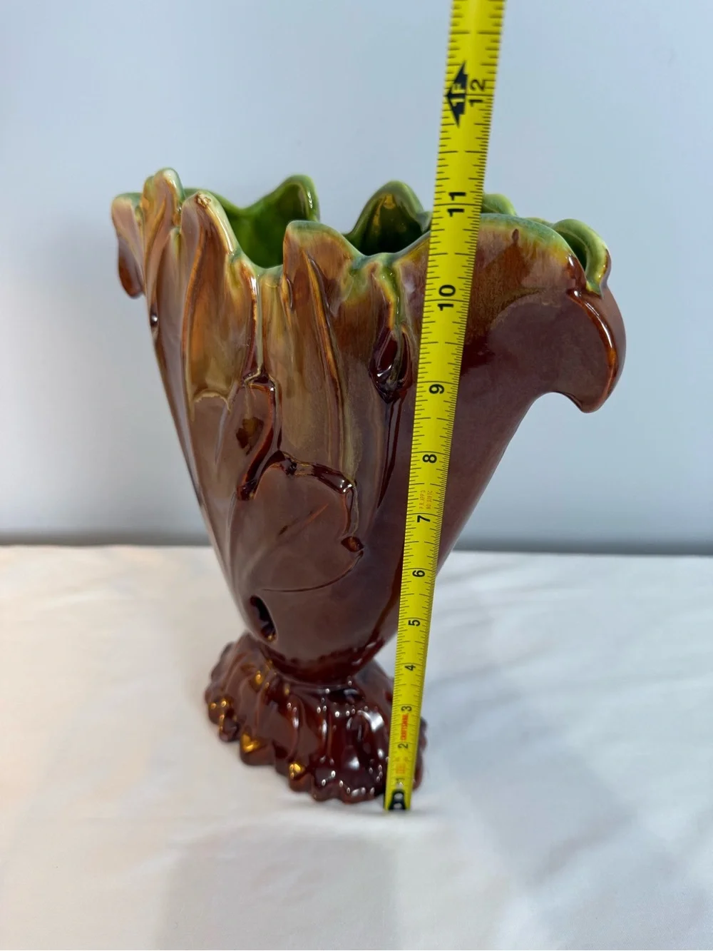 Royal Haeger R879 USA Flatsided Acanthus Vase  Brown Yellow green Vintage MCM
